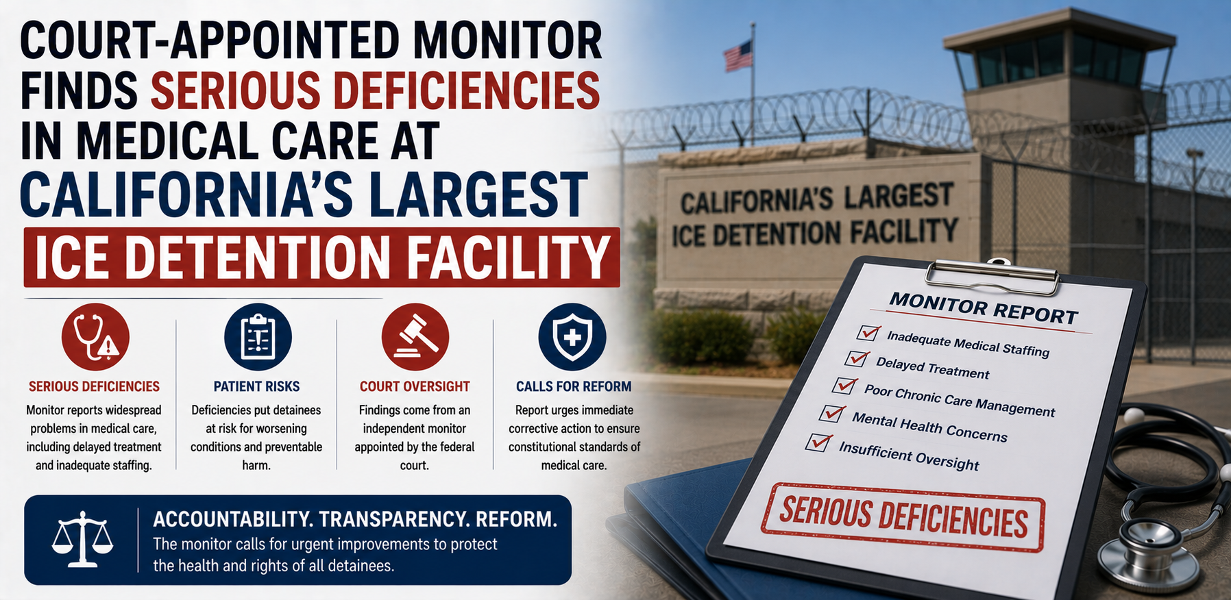 Court-Appointed Monitor Finds Serious Deficiencies in Medical Care at California's Largest ICE Detention Facility