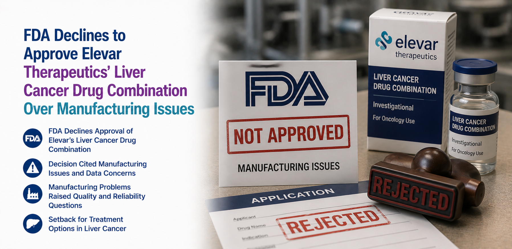FDA Declines to Approve Elevar Therapeutics' Liver Cancer Drug Combination Over Manufacturing Issues