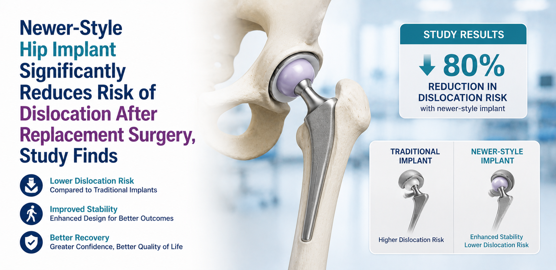 Newer-Style Hip Implant Significantly Reduces Risk of Dislocation After Replacement Surgery, Study Finds