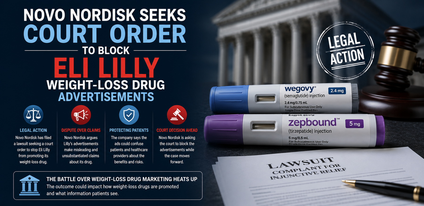 Novo Nordisk Seeks Court Order to Block Eli Lilly Weight-Loss Drug Advertisements