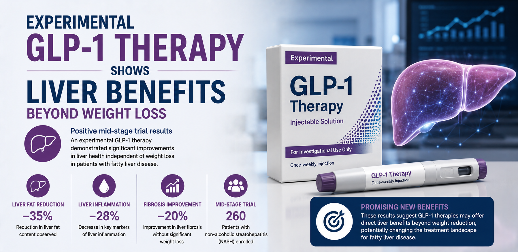 Experimental GLP-1 Therapy Shows Liver Benefits Beyond Weight Loss in Mid-Stage Trial