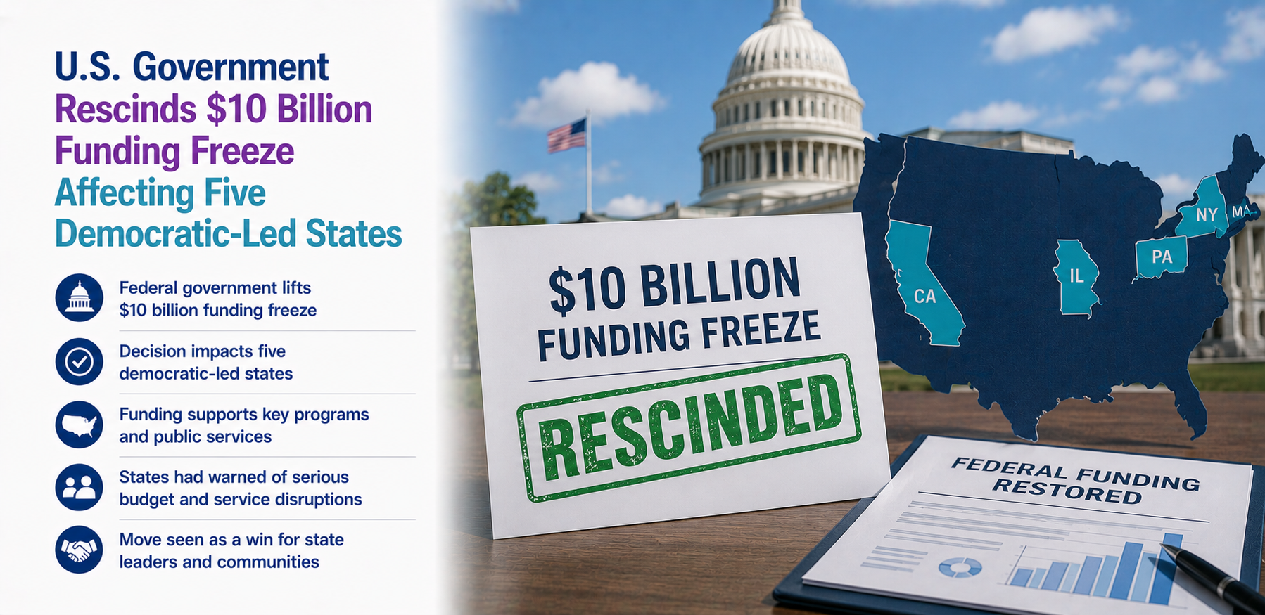 U.S. Government Rescinds $10 Billion Funding Freeze Affecting Five Democratic-Led States